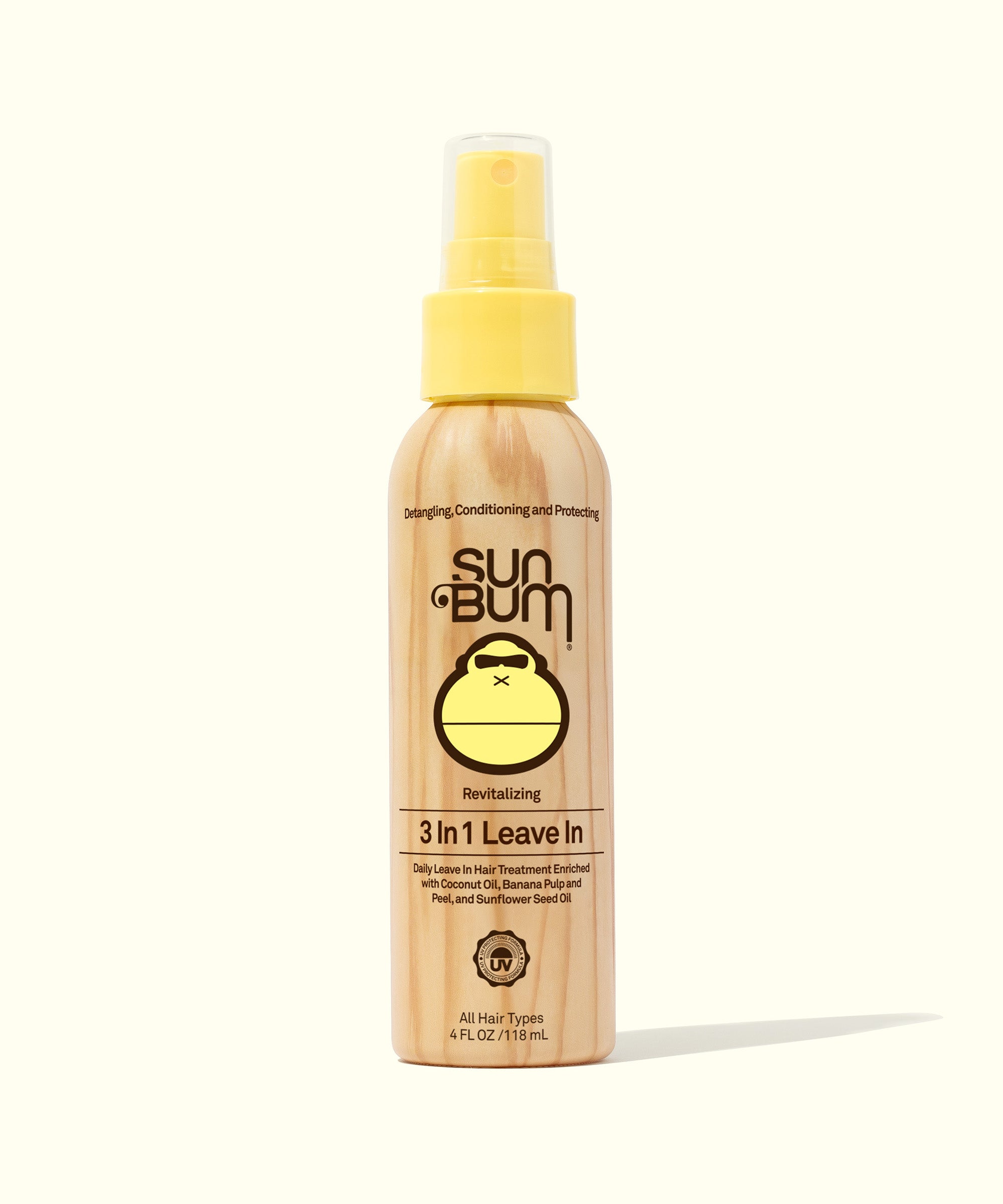 Bottle of Sun Bum 3 In 1 Leave In hair care spray, designed to detangle, condition, and protect hair, Sun Bum,