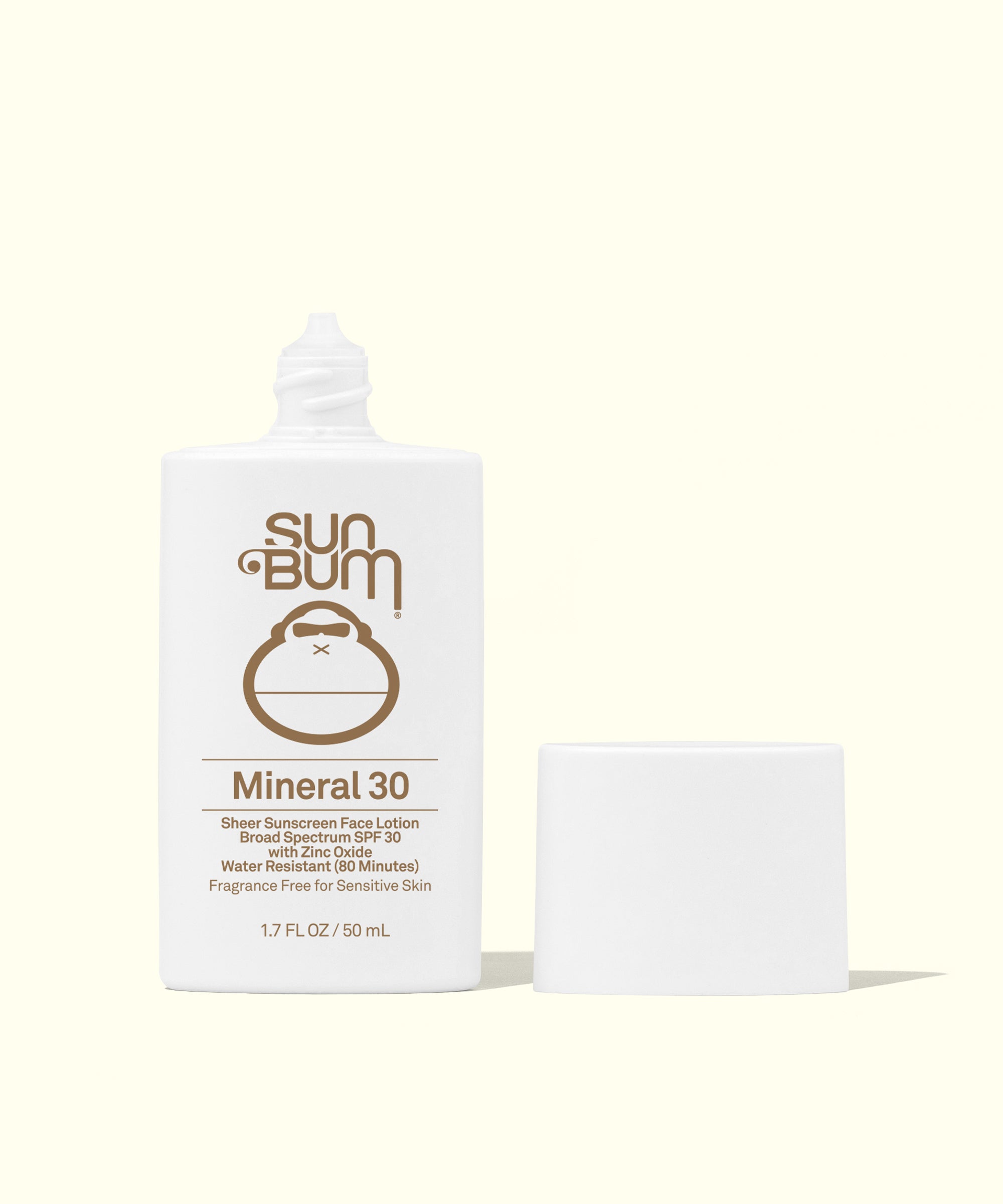 Mineral SPF 30 Liquid Face sheer, fragrance-free sunscreen lotion with water resistance by Sun Bum.