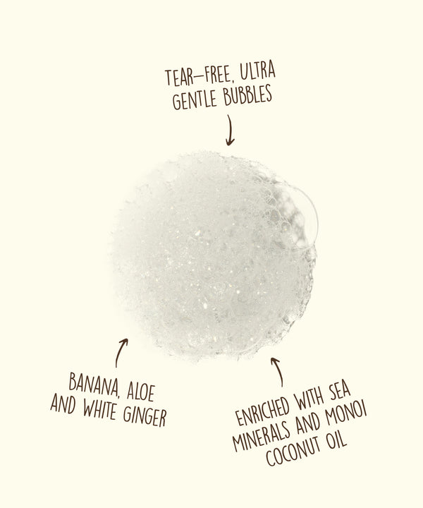 Tear-free, ultra gentle bubble foam enriched with sea minerals and Monoi coconut oil, plus soothing banana, aloe, and white ginger for a fun, worry-free bath time. Baby Bum,