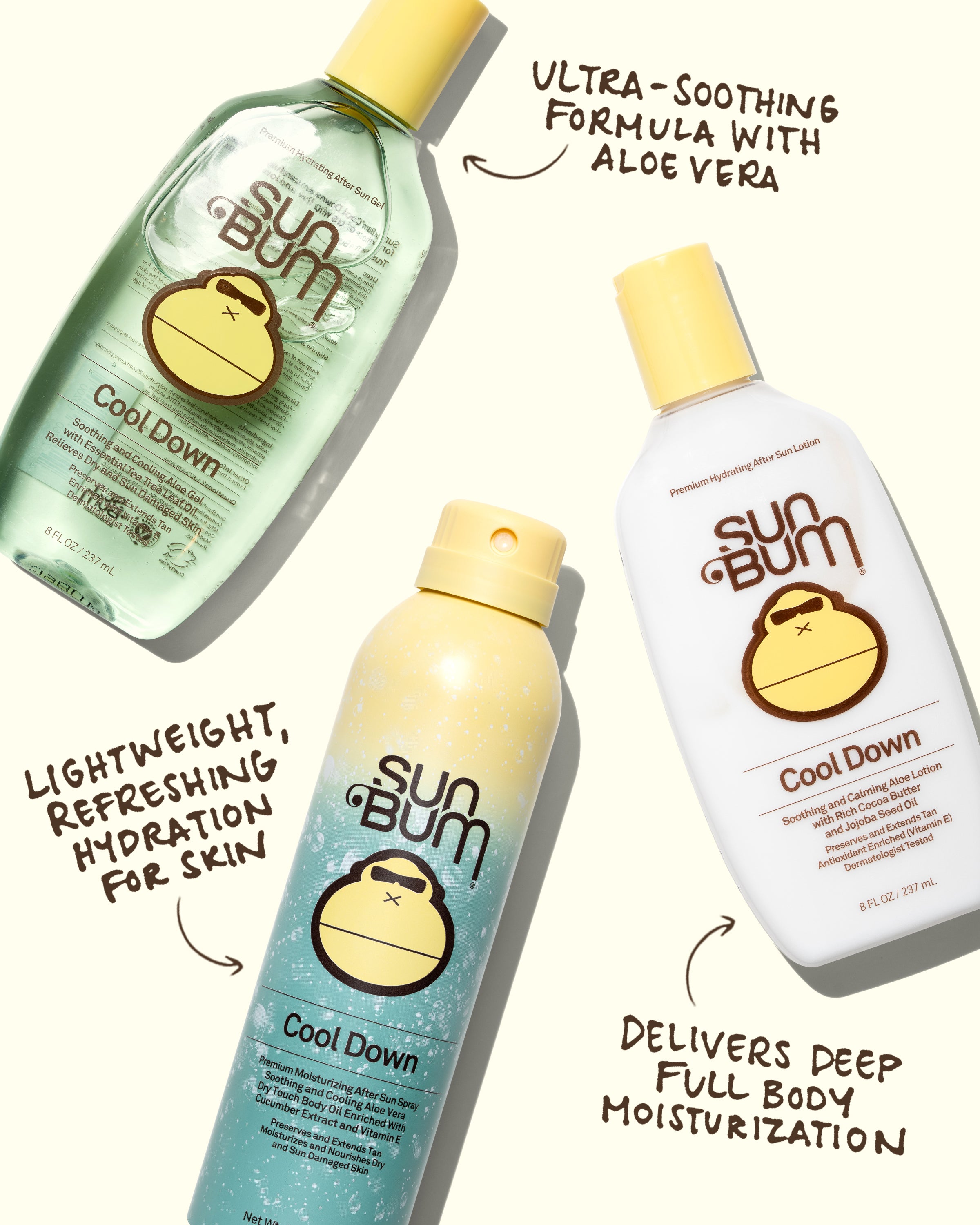 Cool Down Collection for soothing, hydrating after-sun care with aloe, cocoa butter, and Vitamin E - After Sun Collection - Sun Bum