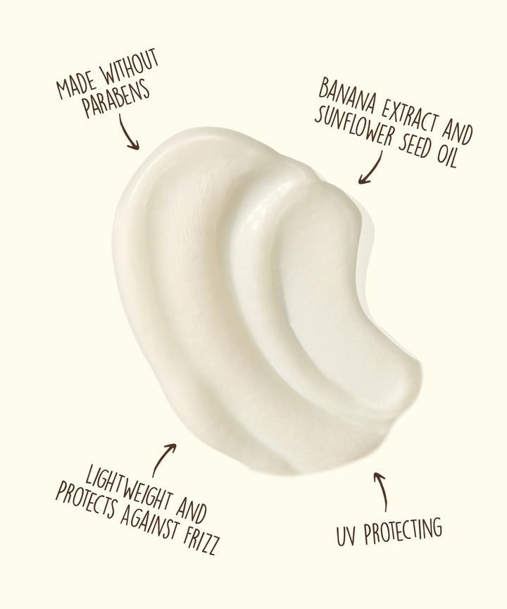 Air Dry Cream highlights: lightweight, protects against frizz, UV protecting, made without parabens, contains banana extract and sunflower seed oil. Sun Bum.
