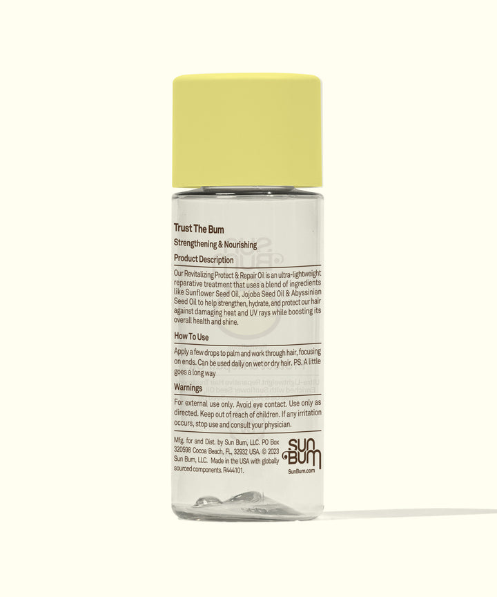 Lightweight reparative hair oil with nourishing ingredients like Sunflower and Jojoba Oils to protect and strengthen hair, from Sun Bum.