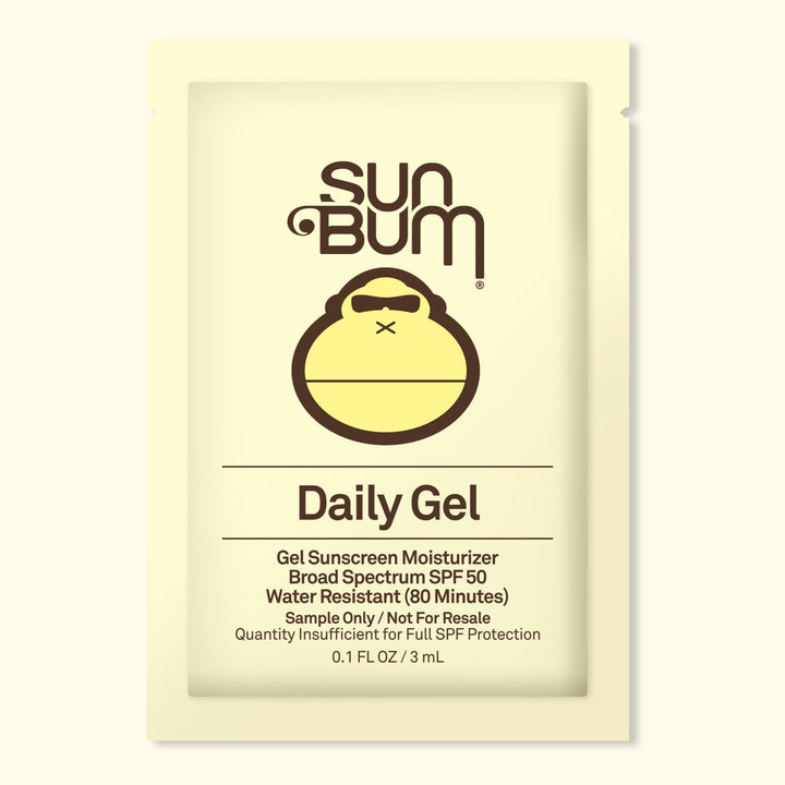Sample packet of Daily 50 Face Gel with Broad Spectrum SPF 50 by Sun Bum, designed to be matte, hydrating, and protective.