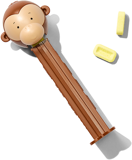 Toy monkey with a brown body and yellow blocks on a white background