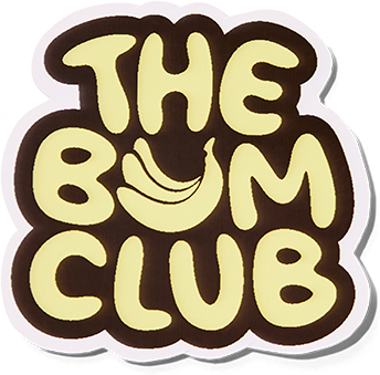 Sticker with 'THE BUM CLUB' text and banana graphic on white background