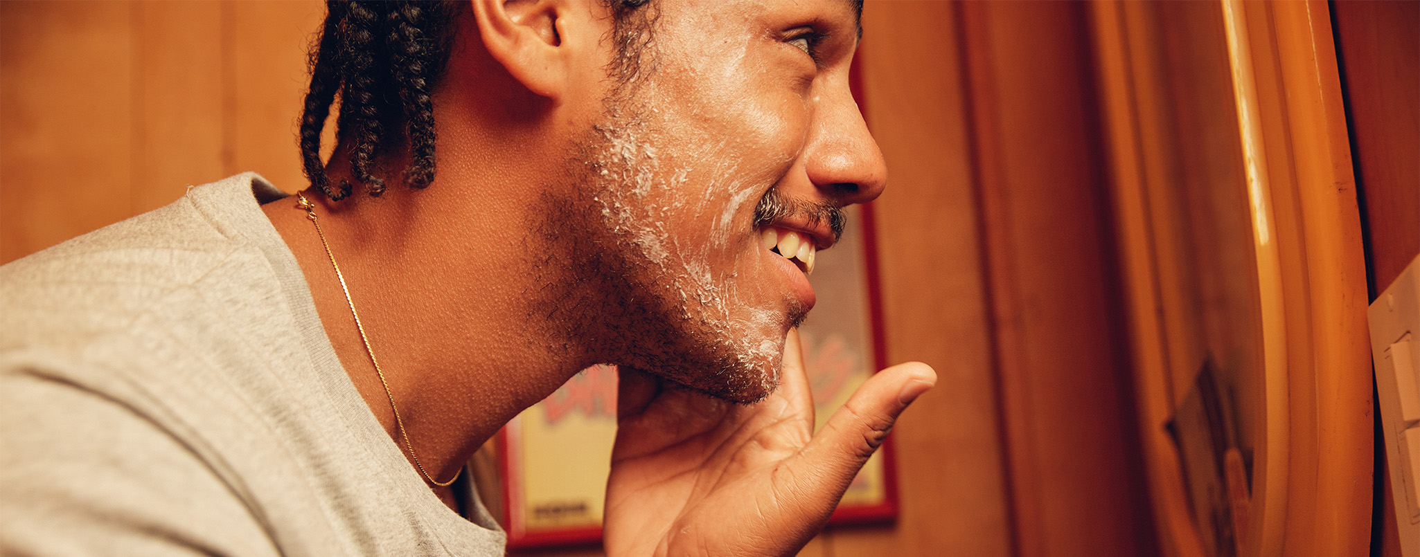 Man washing his face