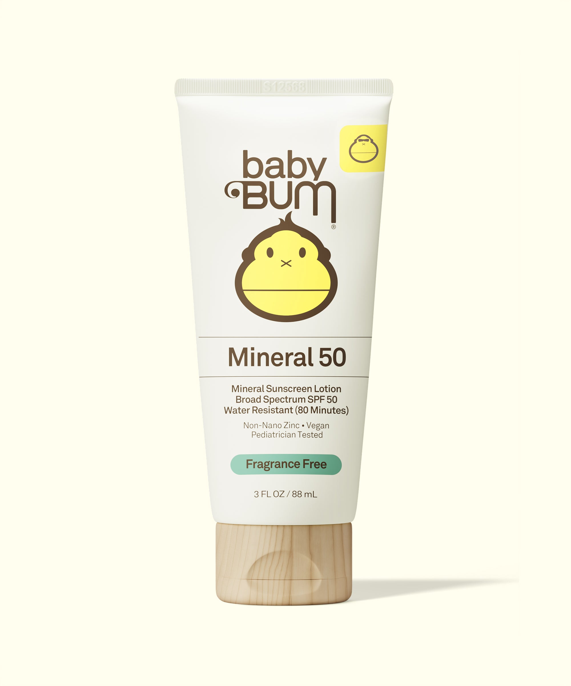 Baby Bum Mineral 50 sunscreen lotion tube on a white background