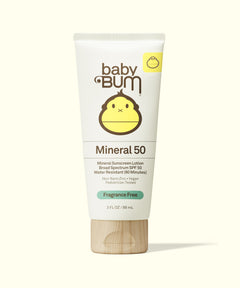 Baby Bum Mineral 50 sunscreen lotion tube on a white background