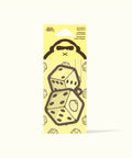 Pack of dice-shaped air fresheners on a yellow background