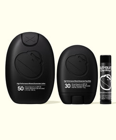 Sun Bum Signature Mineral Lotion, Face Stick & Lip Balm Bundle with SPF 50 lotion, SPF 30 face stick, and lip balm.