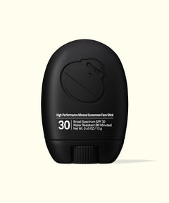 Black high-performance mineral sunscreen face stick on a white background