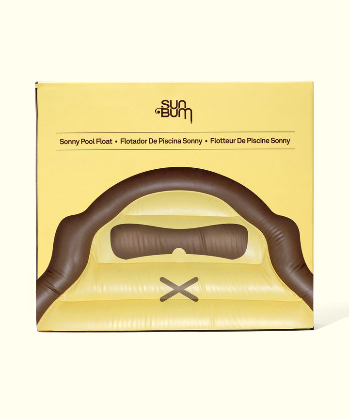 Inflatable Sonny Pool Float in yellow and brown, perfect for relaxing in the water by Sun Bum.
