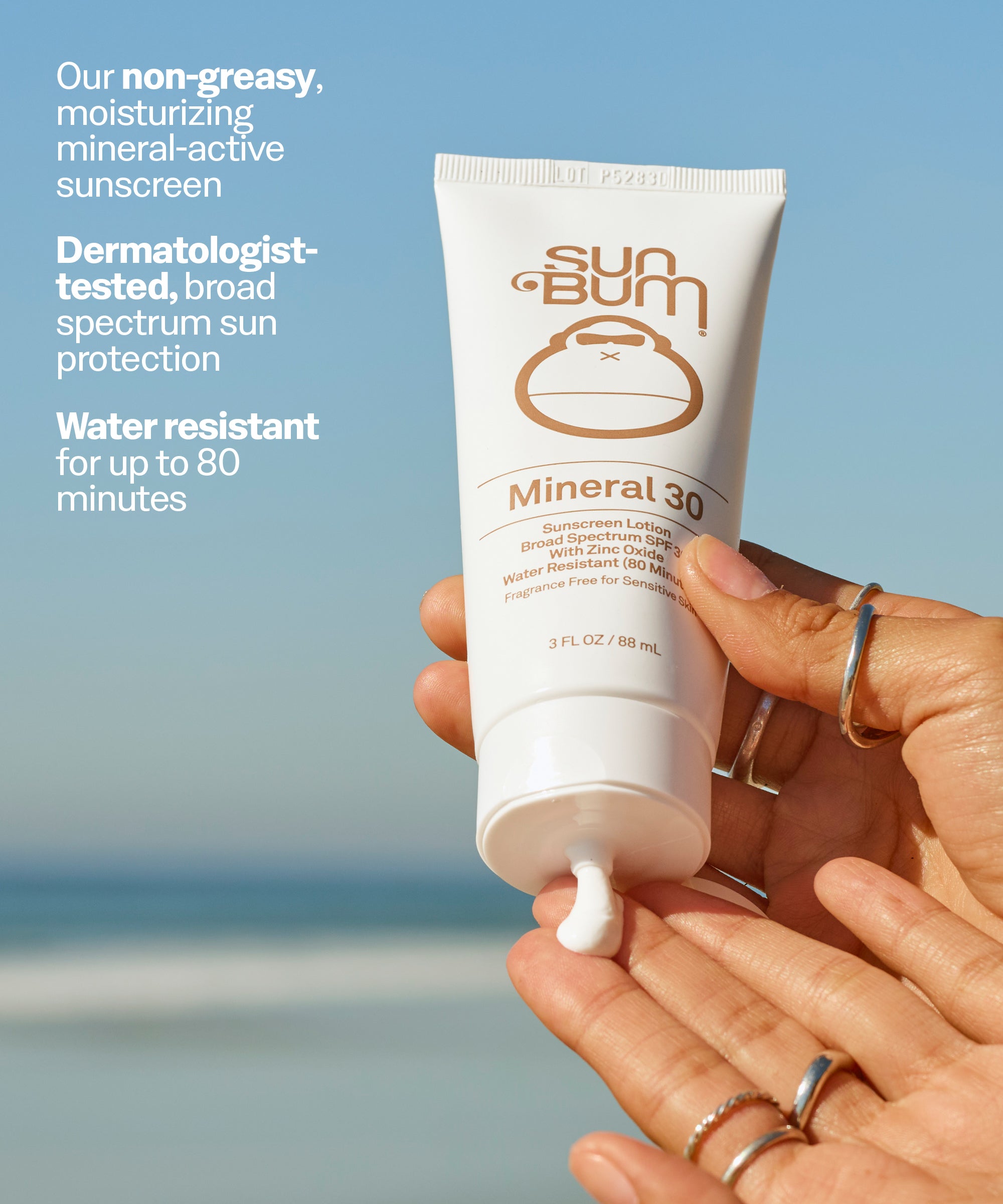 Sun Bum Mineral 30 lotion on a blude sky