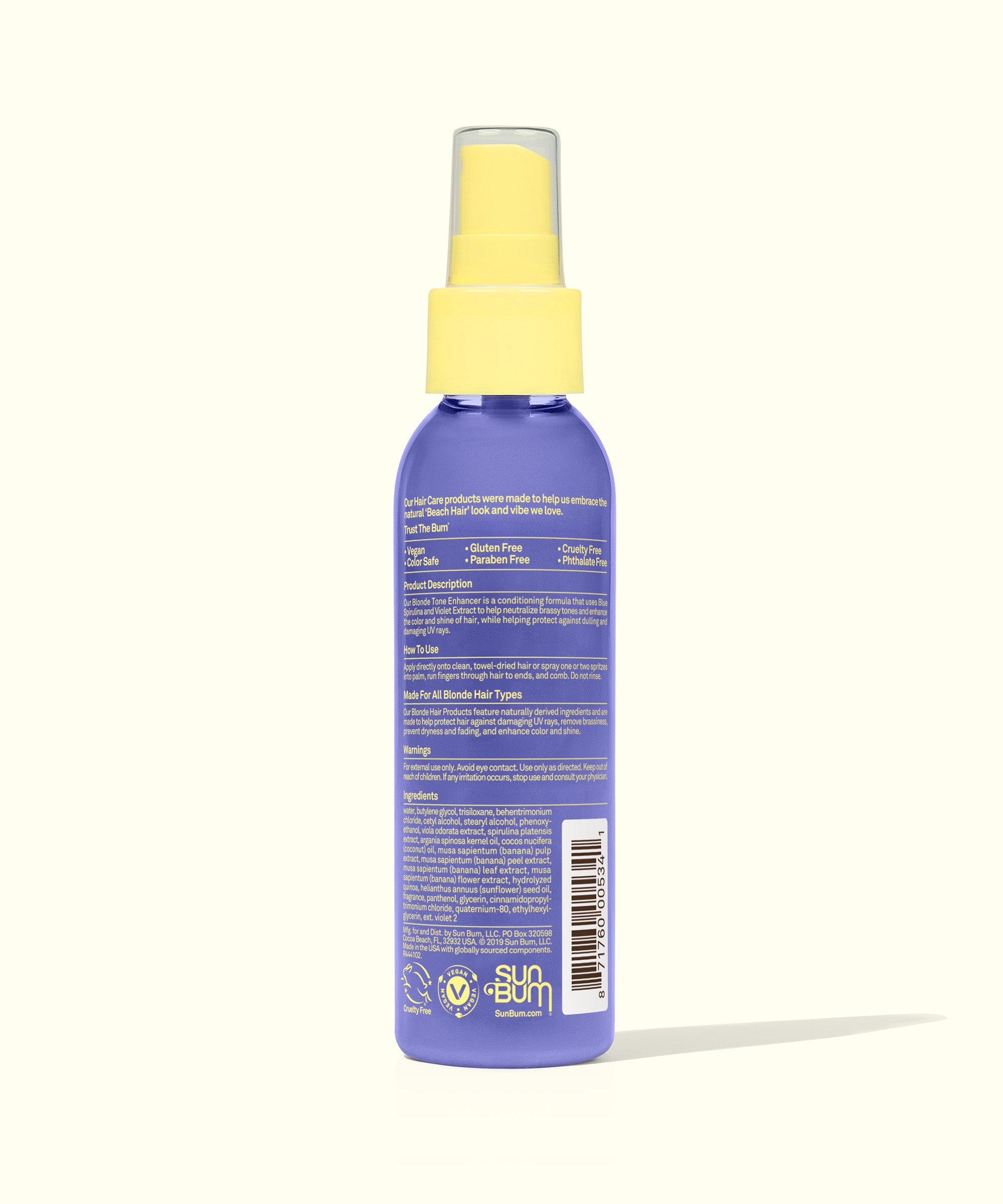 Blonde Tone Enhancer spray bottle with Violet Extract and Argan Oil for cooler blonde tones, Sun Bum.