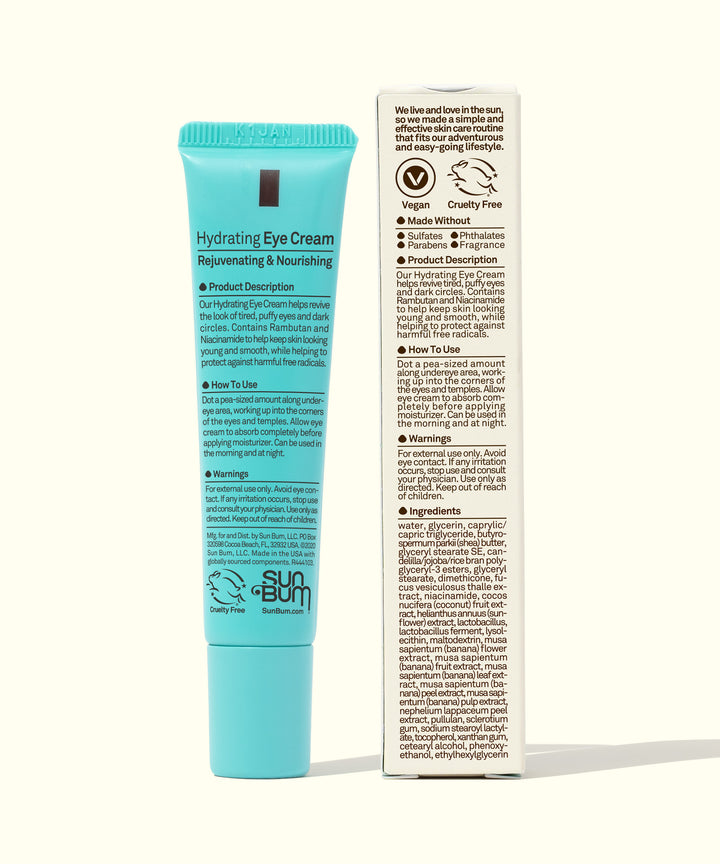Hydrating Eye Cream for reviving tired, puffy eyes and dark circles with Vitamin C, Rambutan, and Niacinamide, Sun Bum.