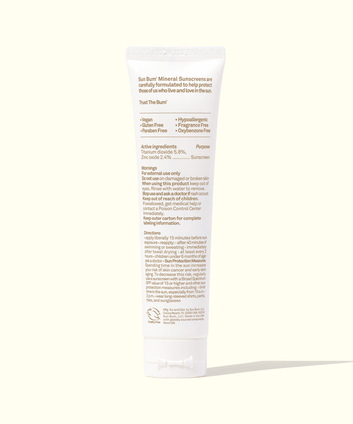Mineral SPF 30 Tinted Sunscreen Face Lotion, fragrance-free formula that glides on smoothly, acts as a lightweight primer, and leaves a matte finish. Sun Bum.