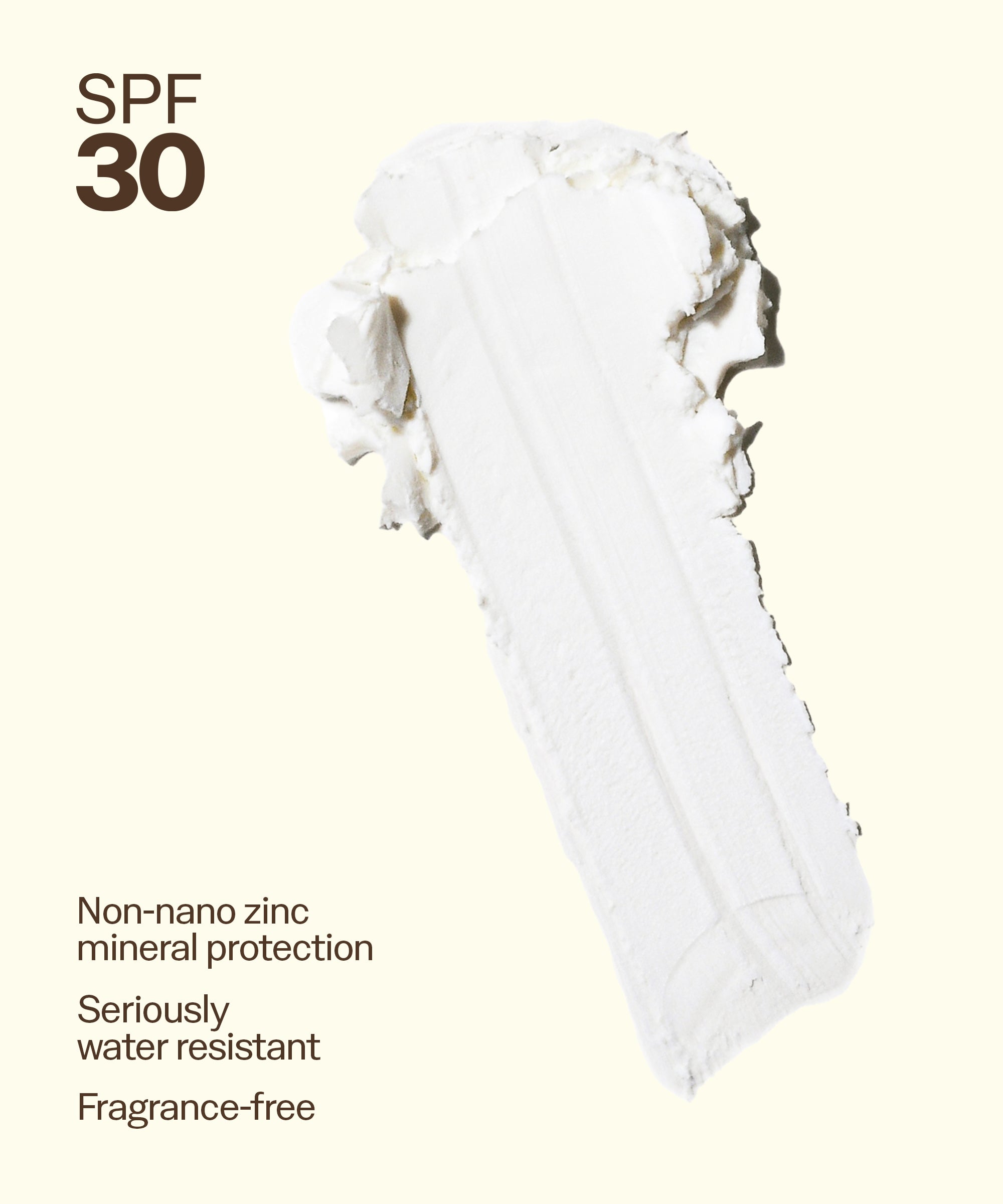 White mineral sunscreen lotion on a light background with SPF 30 text.