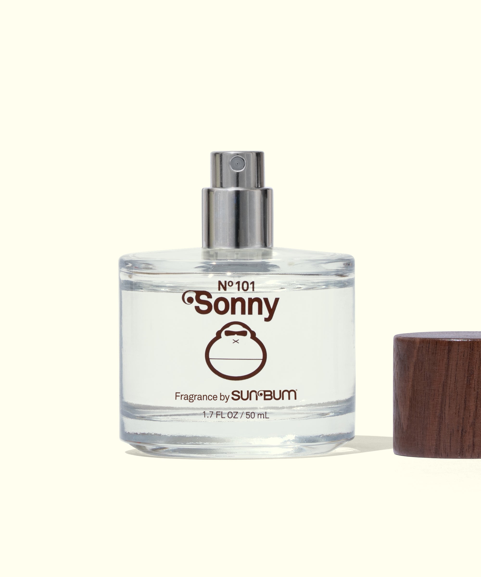 Clear perfume bottle labeled 'Sonny' by Sunbum on a white background