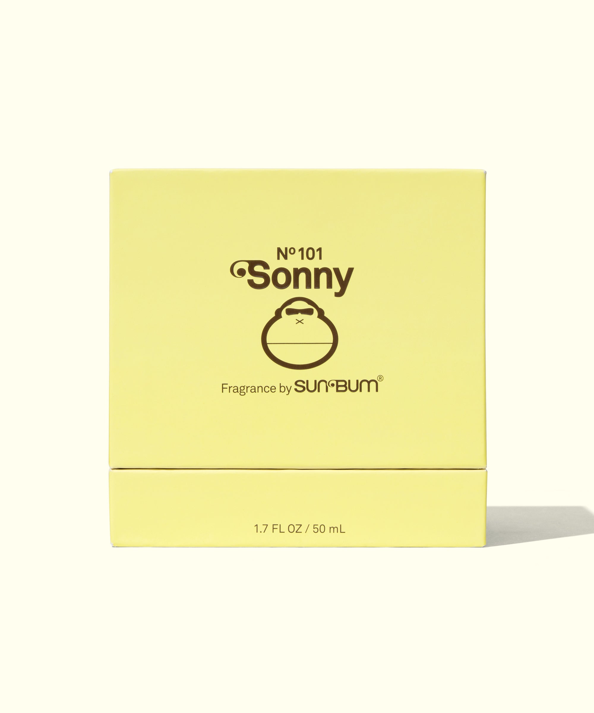 Yellow packaging of Sonny fragrance by Sun Bum on a white background