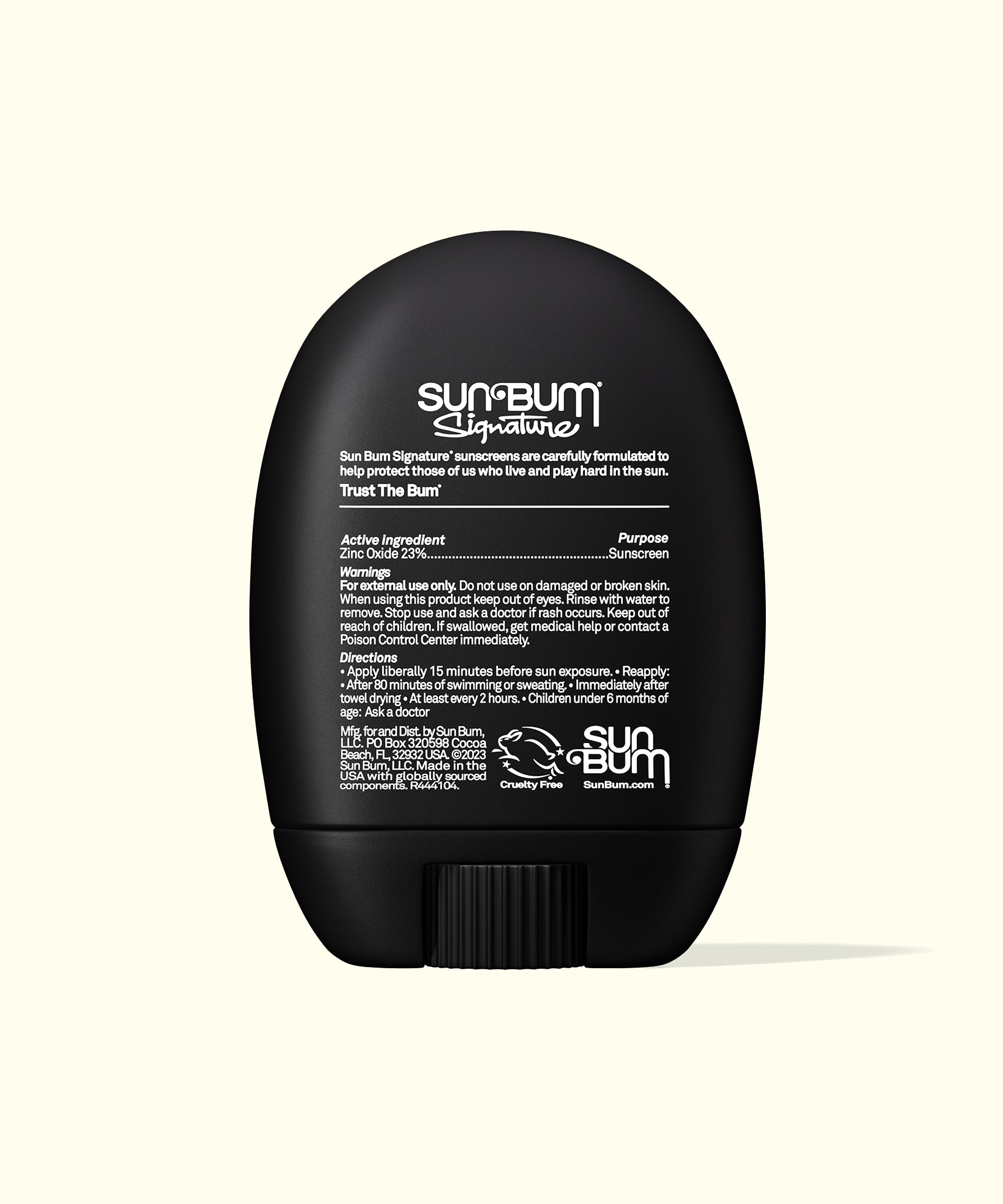 Black Sun Bum sunscreen stick on a white background