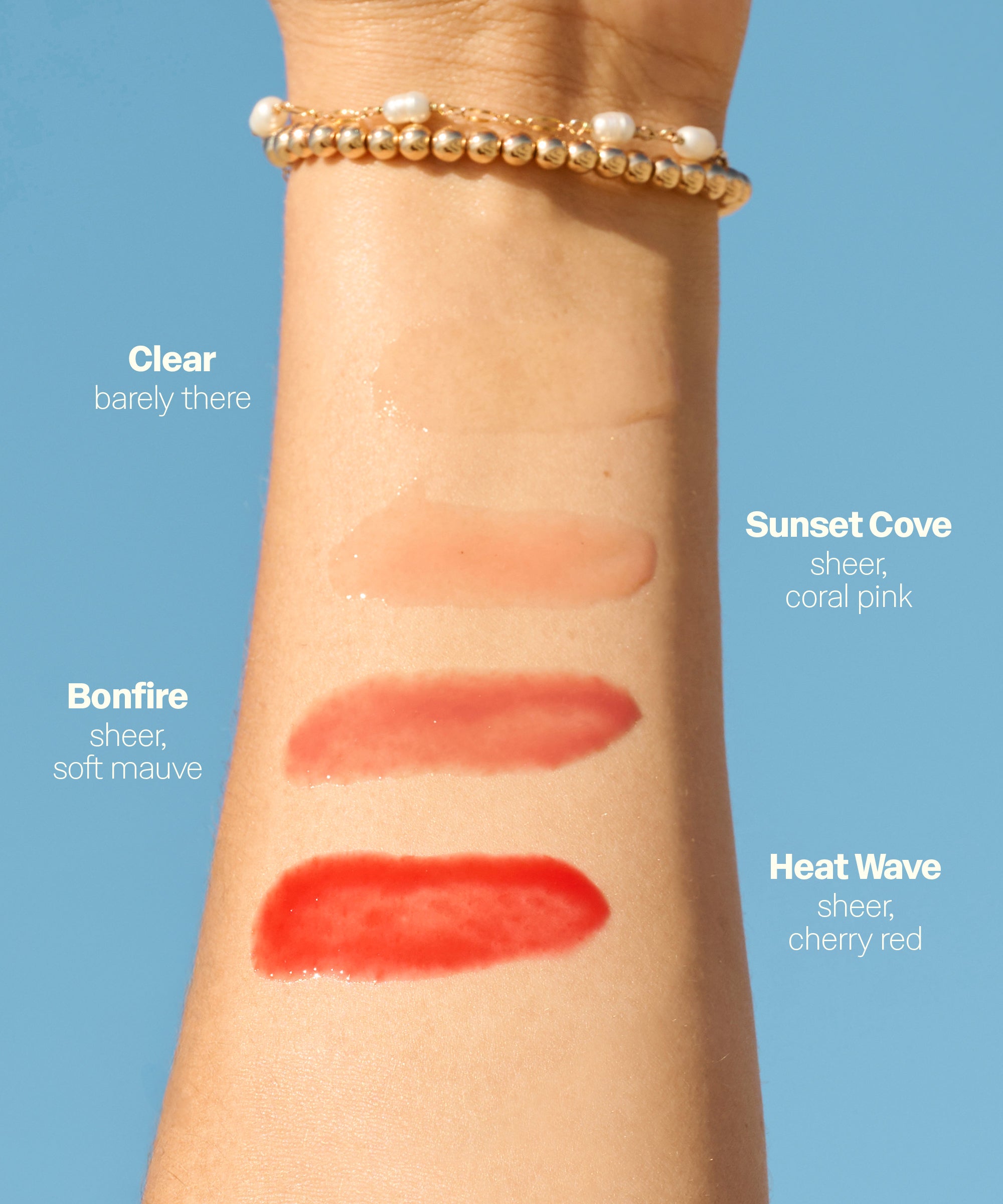 Sun Bum Clear SPF 30 Moisturizing Lip Balm swatch on arm with other colors in portrait, gallery position 3.