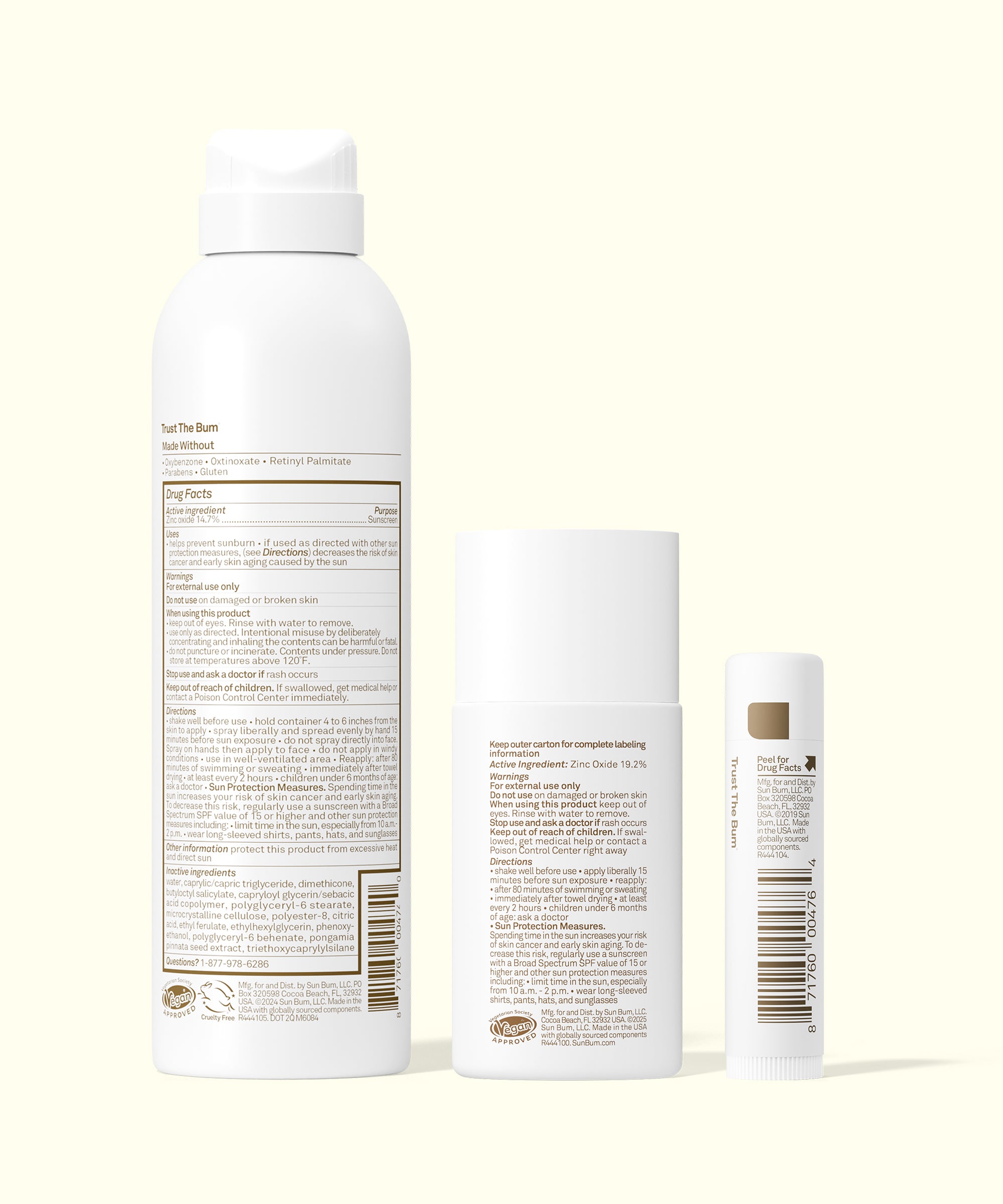 Three skincare products with labels on a white background