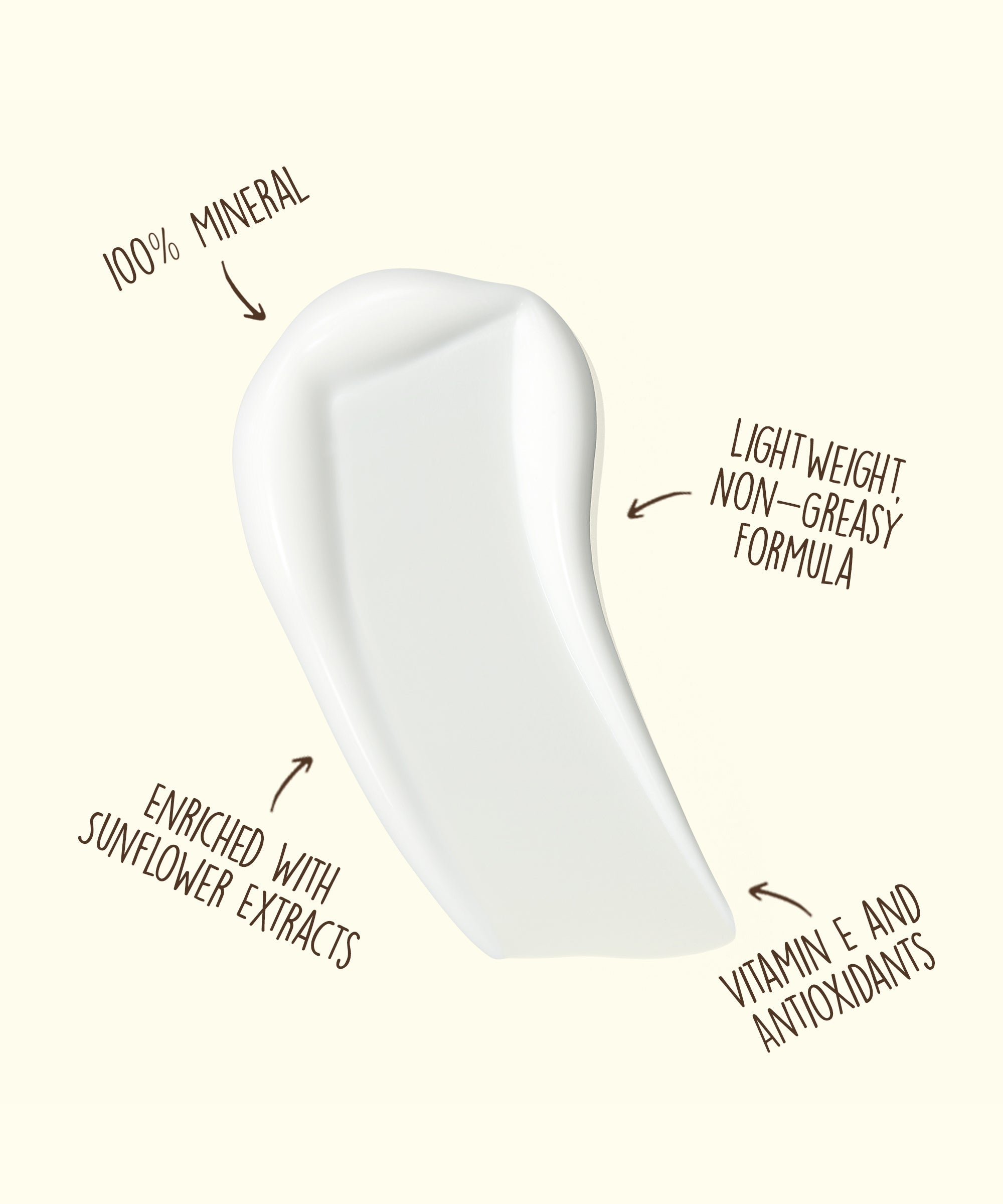 Swatch of Baby Bum Mineral SPF 50 Roll-On Sunscreen showing lightweight, 100% mineral formula by Baby Bum.