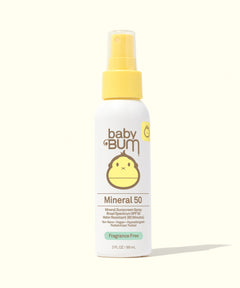 Mineral SPF 50 Sunscreen Spray with broad spectrum protection and lightweight formula for kids by Baby Bum