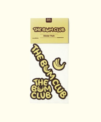 Bum Club Starter Pack sticker set by Sun Bum featuring fun banana and club logos in bold yellow and brown colors.