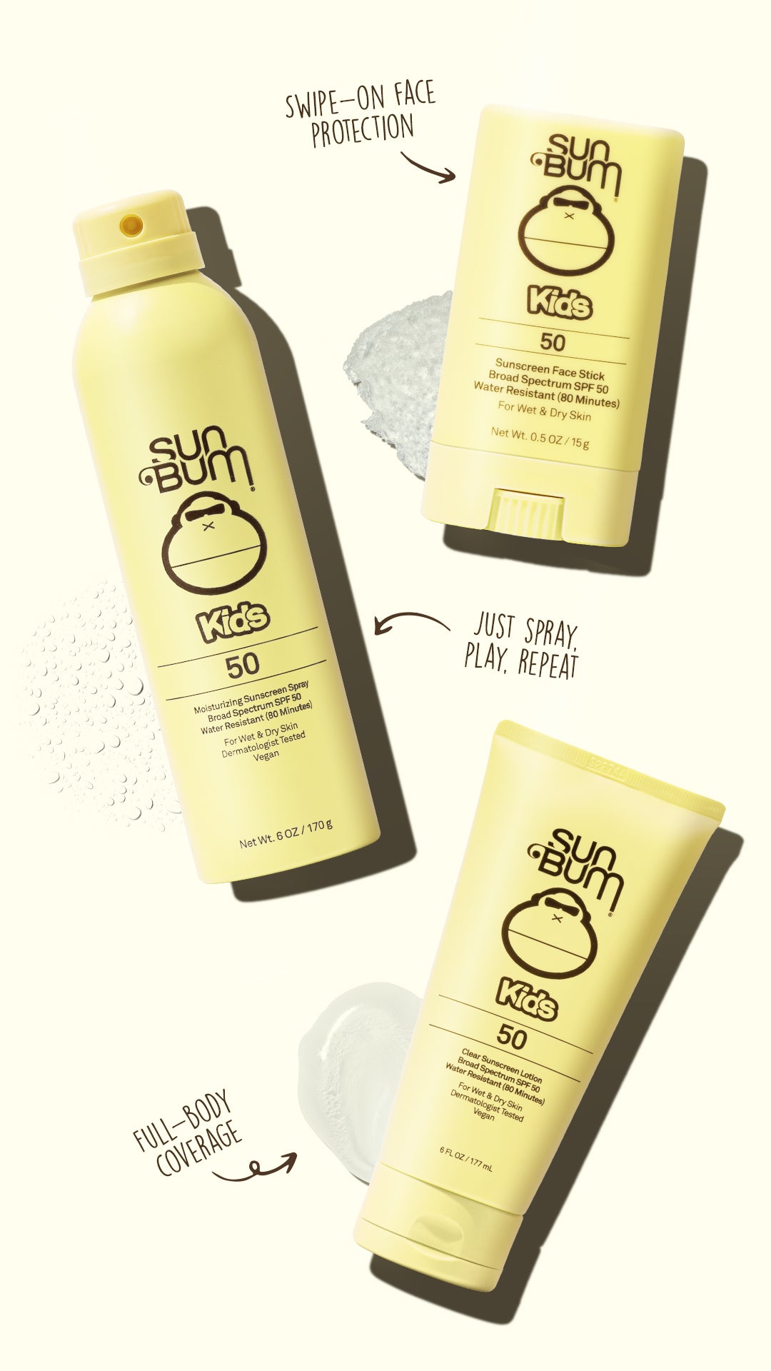 SPF 50 face stick, spray, and lotion for full-body, kid-friendly sun protection – Kids Collection - Sun Bum