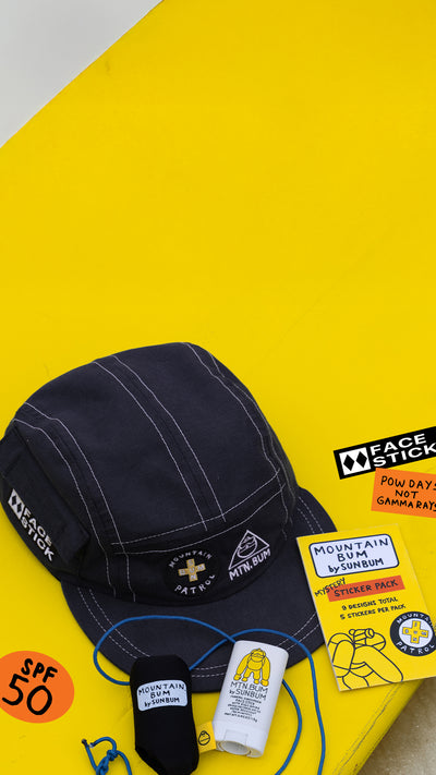 Black cap with accessories on a yellow background