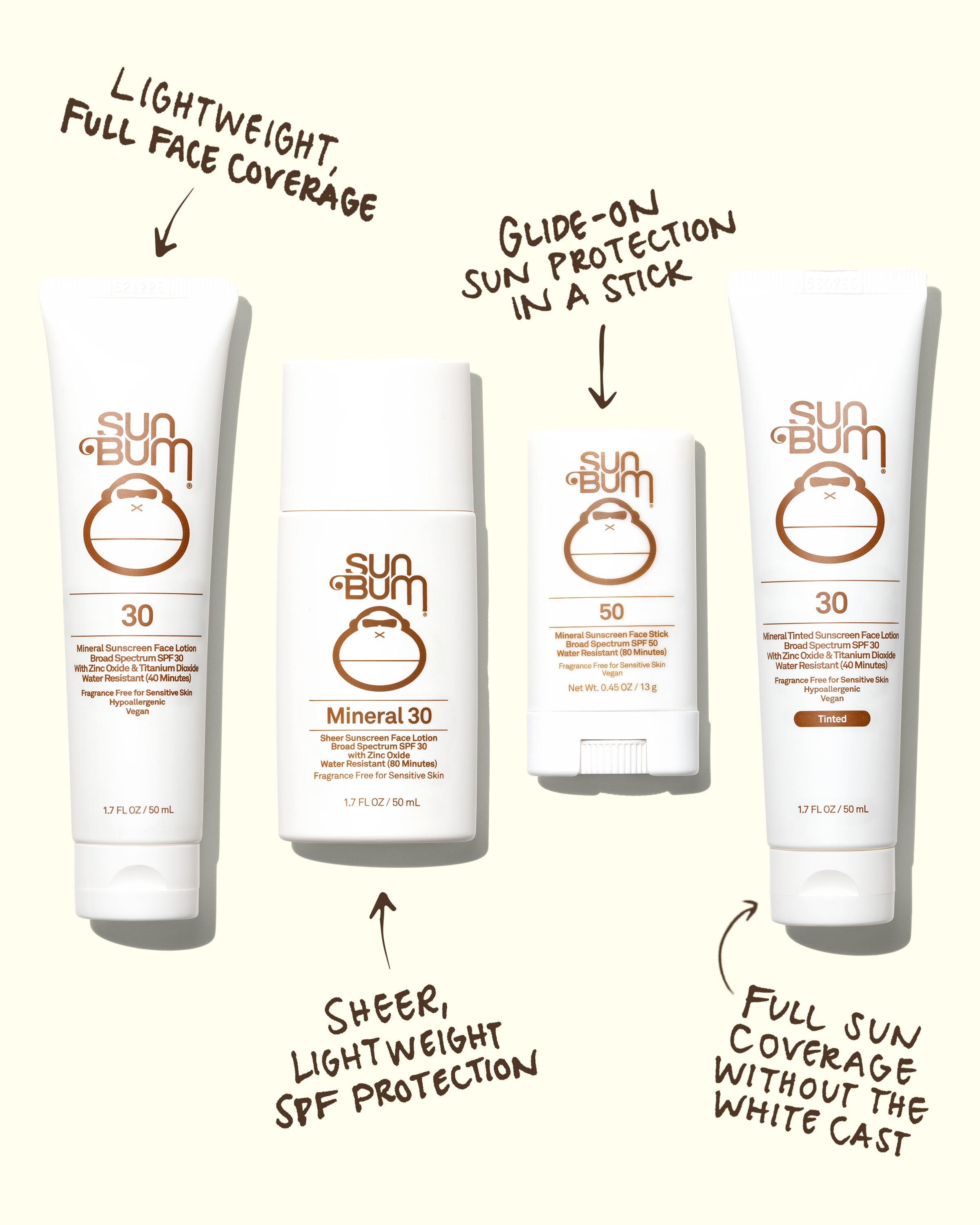 Mineral SPF face products for lightweight, sheer, and tinted sun protection without the white cast - Mineral SPF Collection - Sun Bum