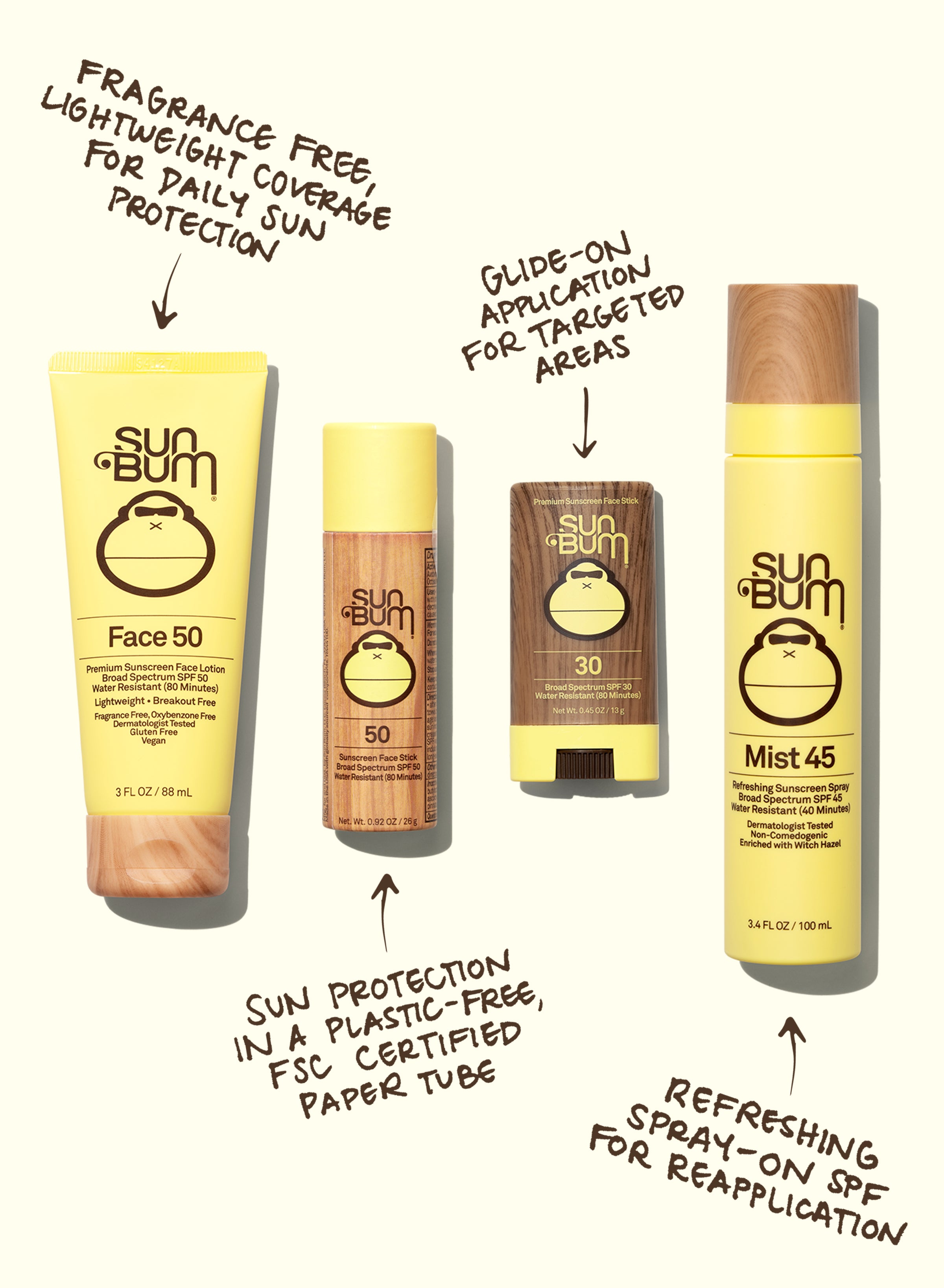 Original SPF collection featuring face lotion, stick, paper tube, and mist for daily sun protection - Original SPF Collection - Sun Bum