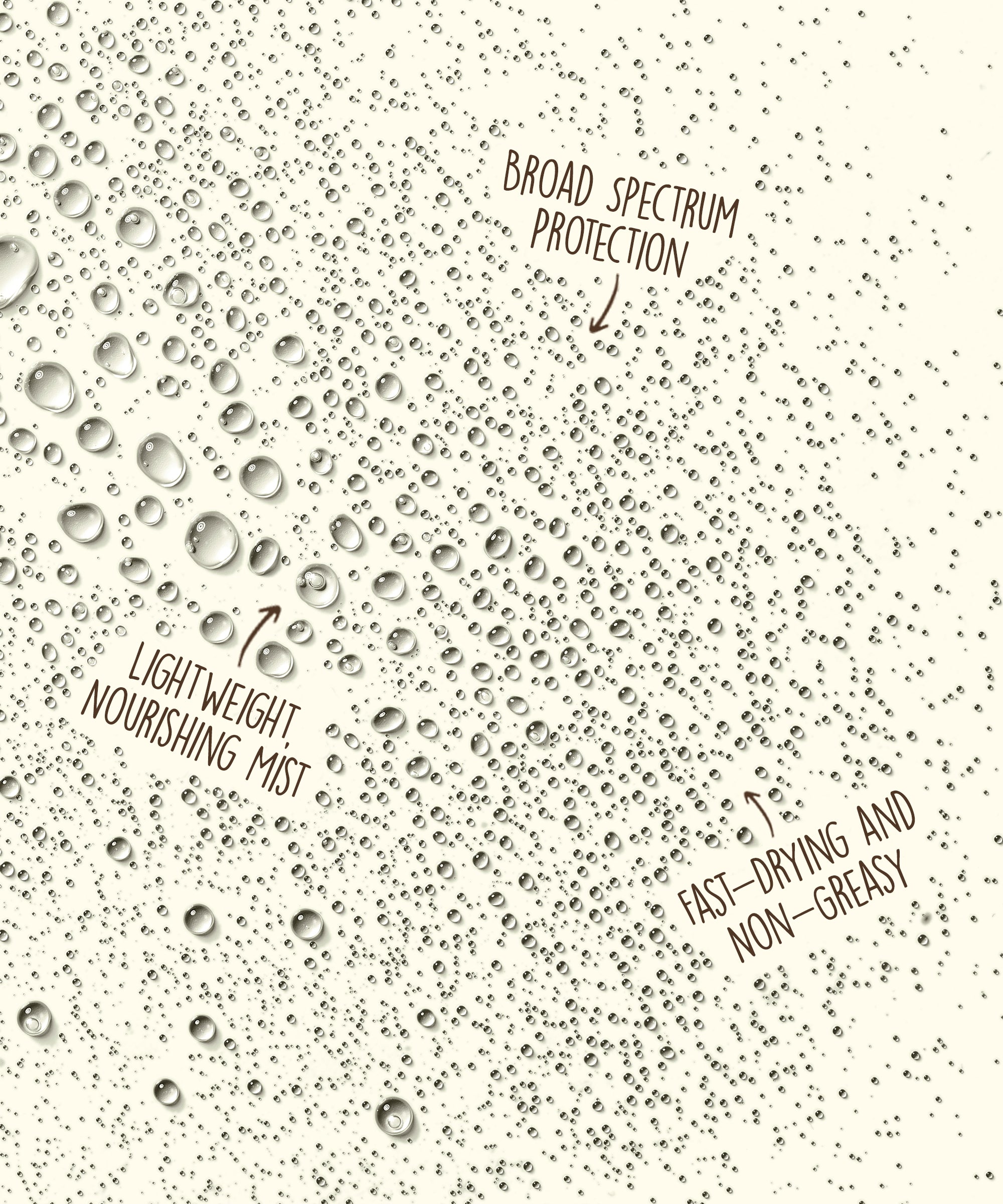 Close-up mist swatch showing lightweight, nourishing, broad spectrum, non-greasy formula - Scalp and Hair Mist - Sun Bum