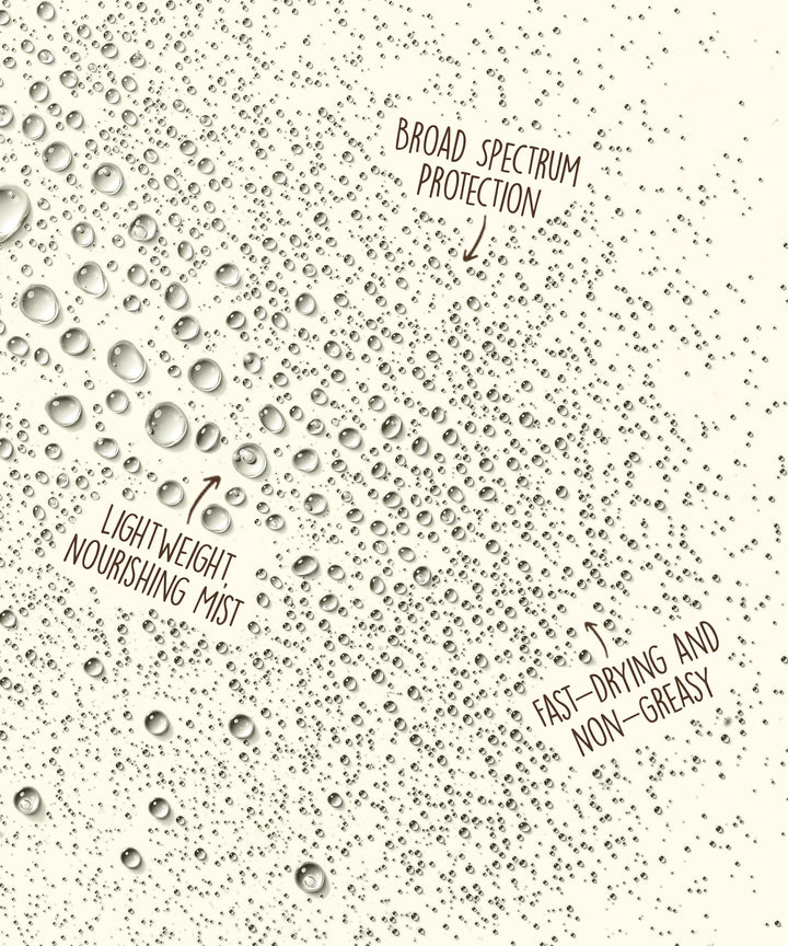 Close-up mist swatch showing lightweight, nourishing, broad spectrum, non-greasy formula - Scalp and Hair Mist - Sun Bum