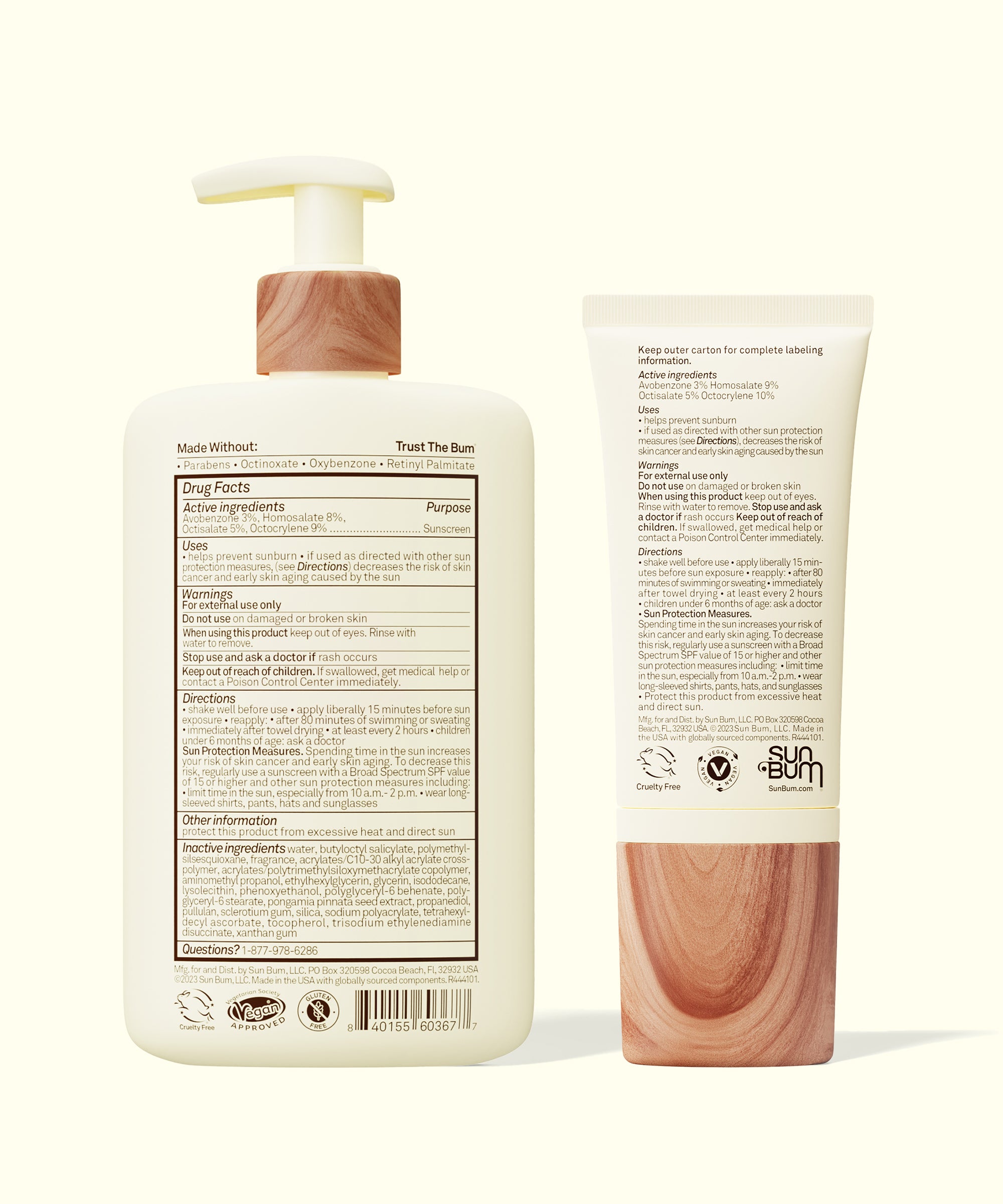 Back view of Sun Bum Daily 50 Body + Face 50 Lotion showing detailed ingredient and usage information on packaging