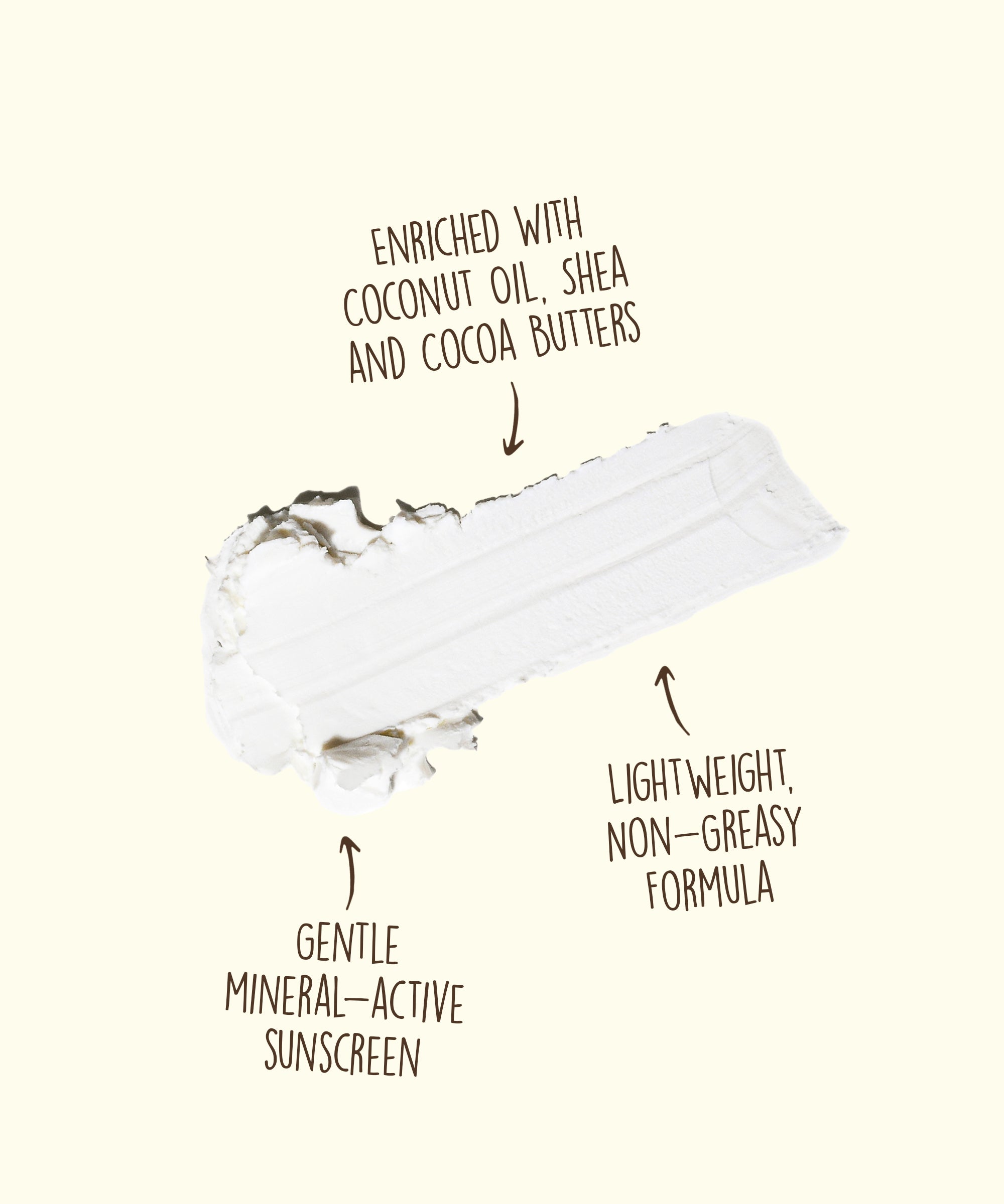 White sunscreen swatch on a cream background