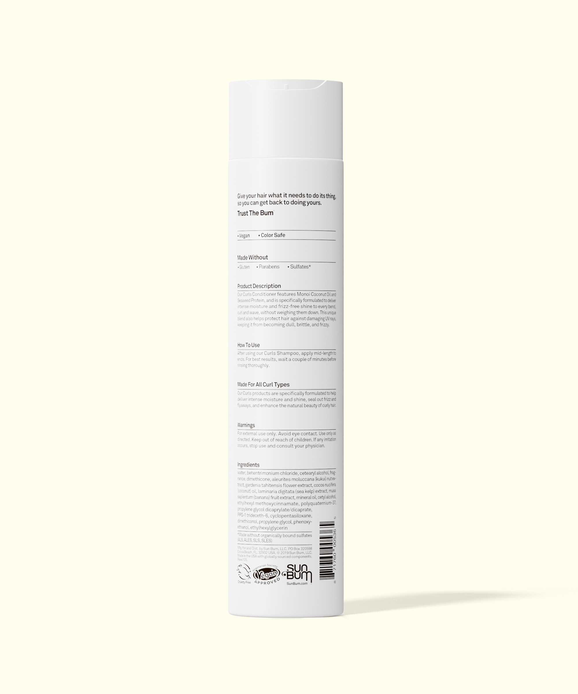 Tall cylindrical container with a label on a white background