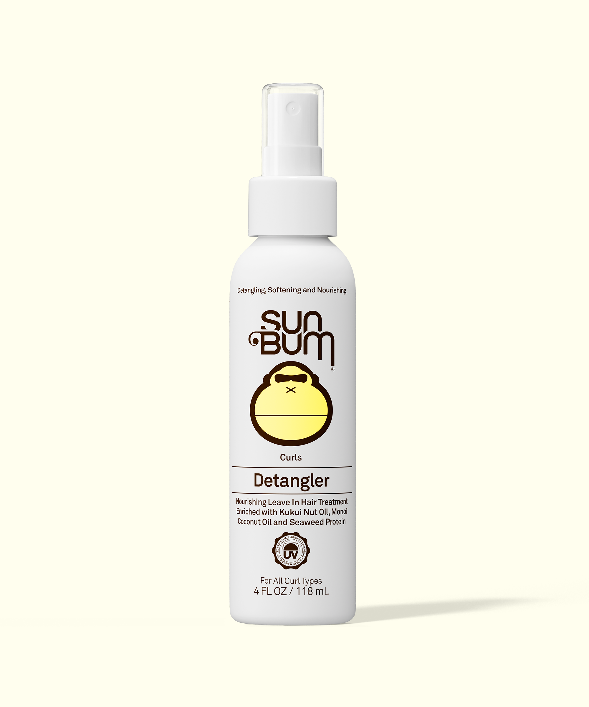 Sun Bum Detangler bottle on a white background