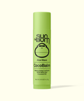 Green tube of Sun Bum CocoBalm on a white background