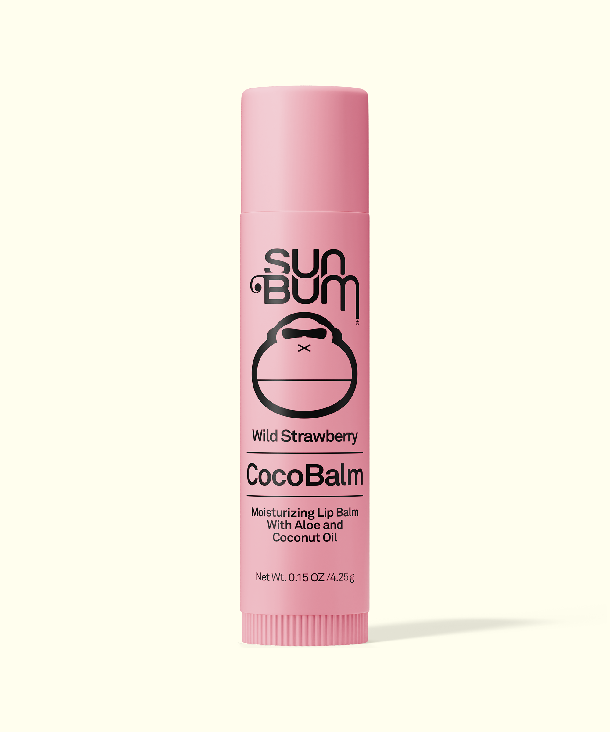 Pink lip balm tube labeled 'Sun Bum CocoBalm' on a white background