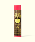 Sun Bum lip balm with watermelon flavor and SPF 30 on a white background