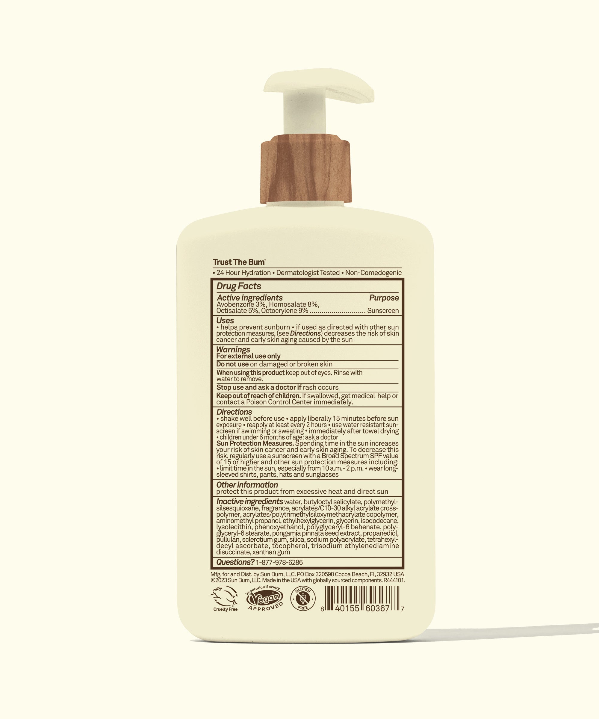 Bottle with pump and label on a white background