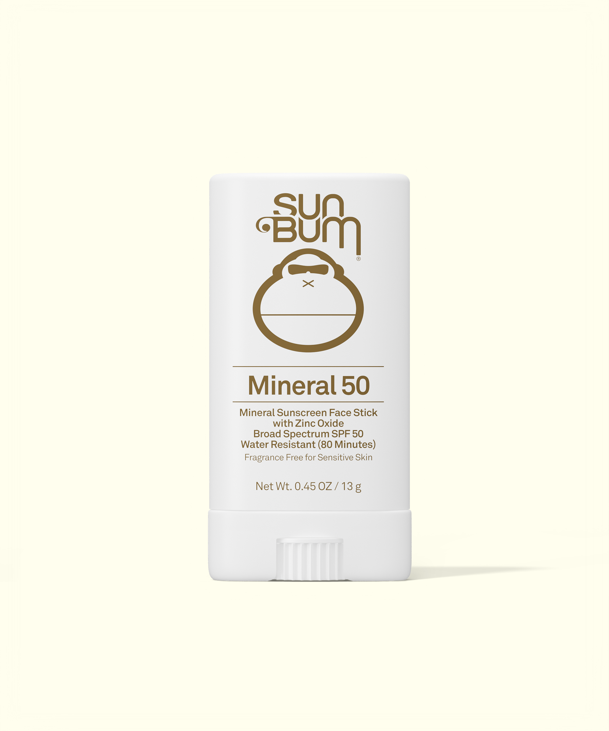 Sun Bum Mineral 50 sunscreen stick on a white background