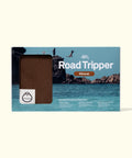 Packaging of 'Road Tripper' product with scenic background