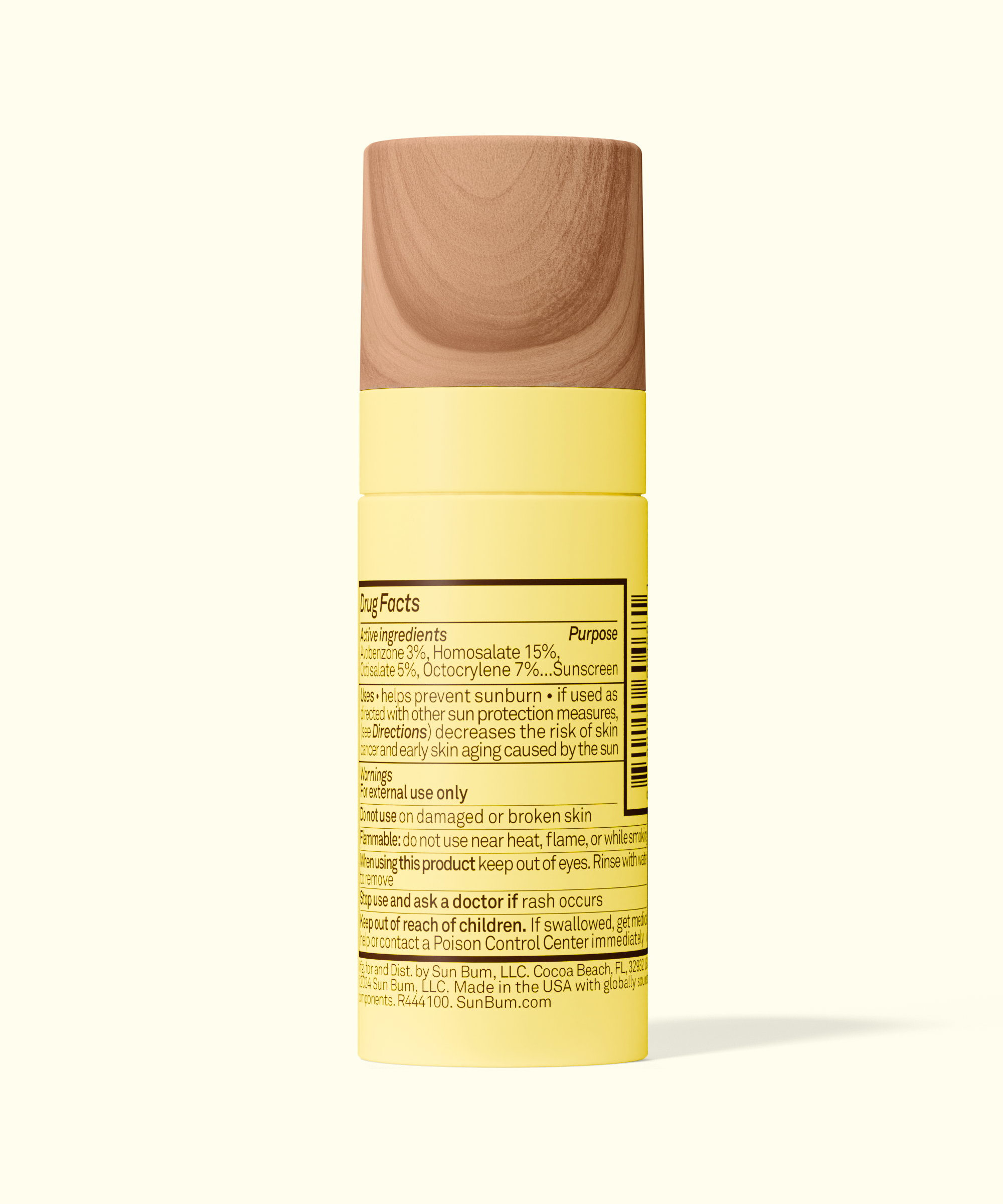 Back view of Sun Bum Original SPF 45 Sunscreen Face Mist showing ingredient and usage information label.