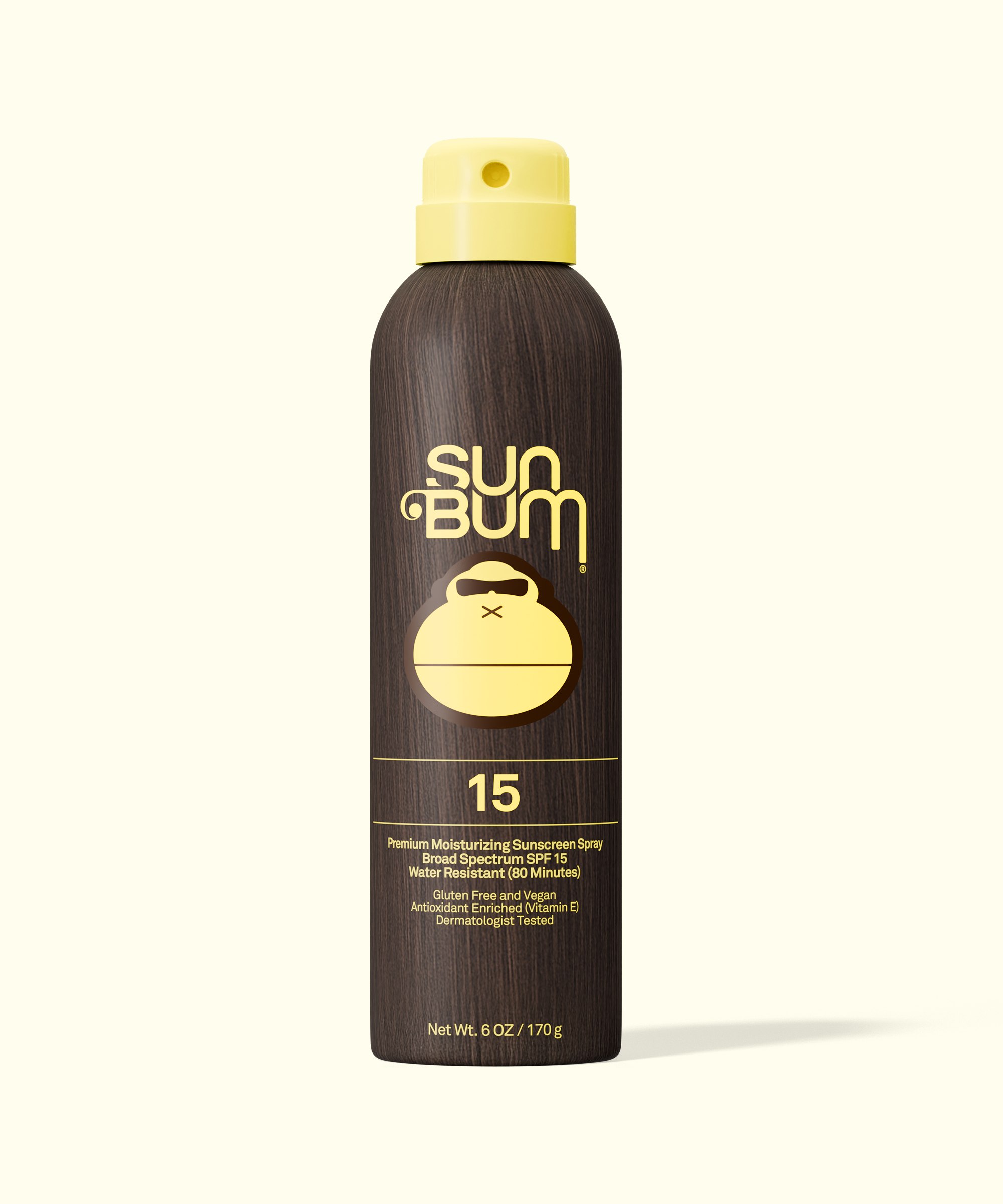 Sun Bum sunscreen spray bottle on a white background