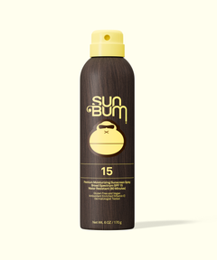 Sun Bum sunscreen spray bottle on a white background