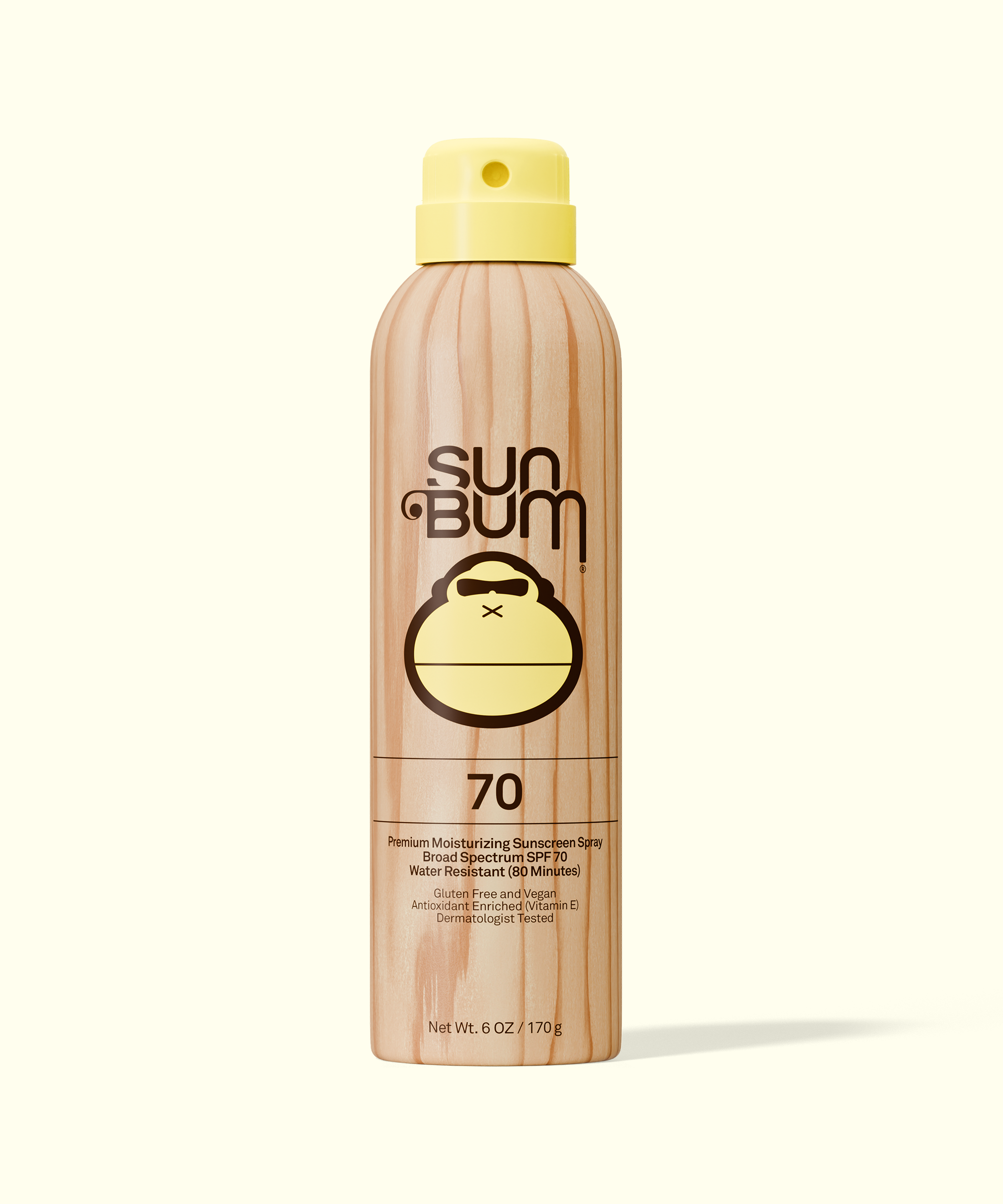 Sun Bum sunscreen spray bottle on a white background