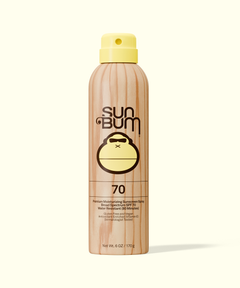 Sun Bum sunscreen spray bottle on a white background